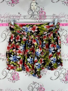 Alcott shorts flower Black Floral Tie-Front Skort with Red, Blue & Green Accents